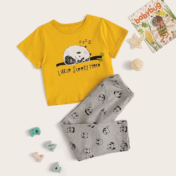 

Toddler Girls Cartoon Panda Print PJ Set, Multicolor