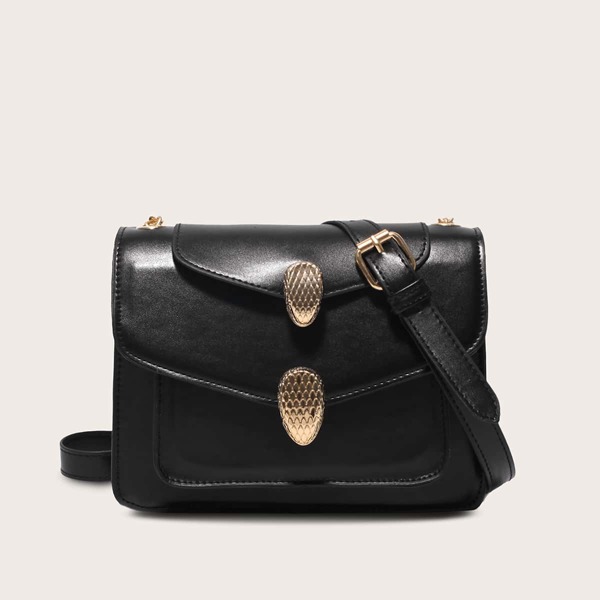 

Metal Decor Flap Crossbody Bag, Black