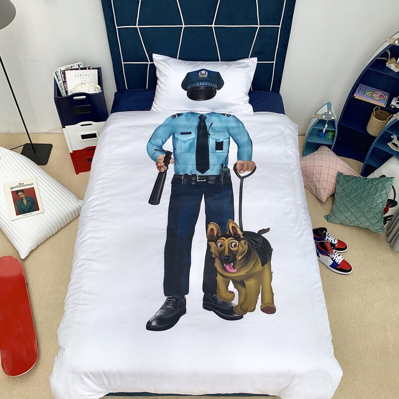 

Kids 3D Policeman Print Duvet Cover & Pillowcase Set, White