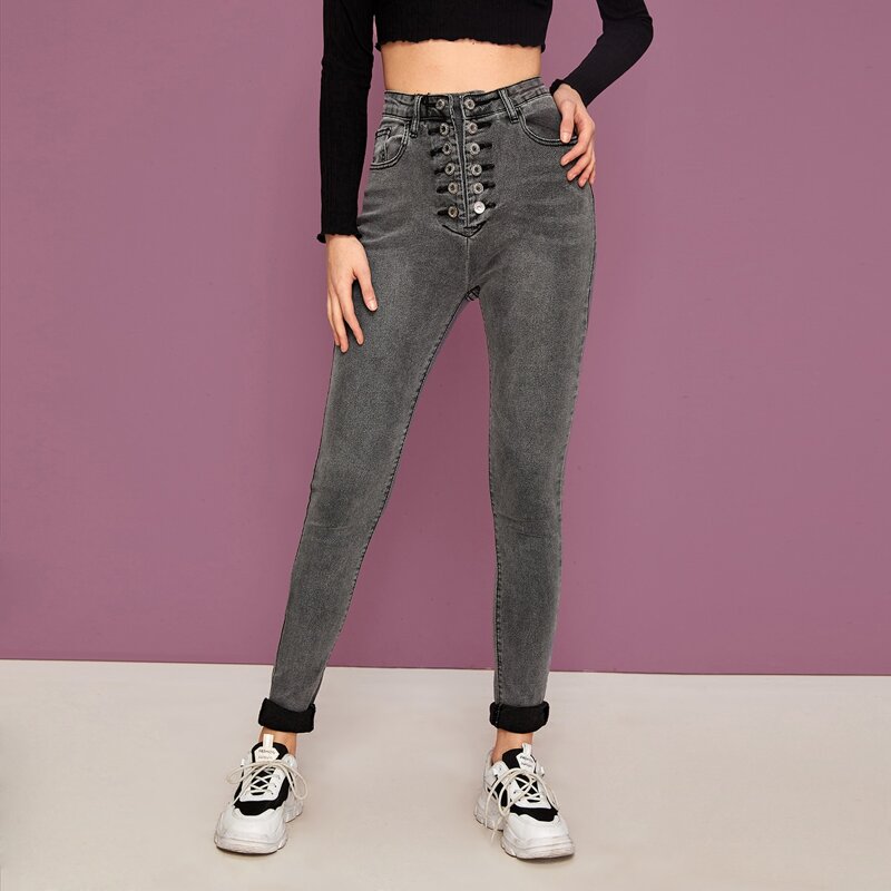

Grey Wash Double Breasted Skinny Jeans