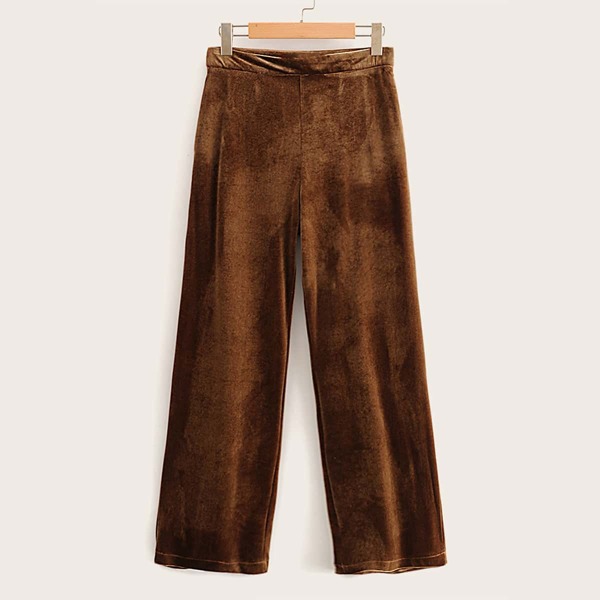 

Zip Up Wide Leg Velvet Pants, Brown