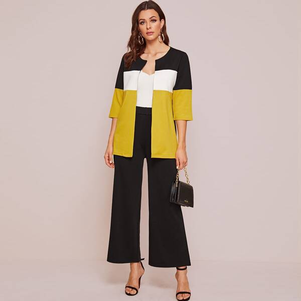 

Cut And Sew Coat With Wide Leg Pants, Multicolor