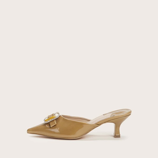 

Point Toe Patent Heeled Mules, Khaki