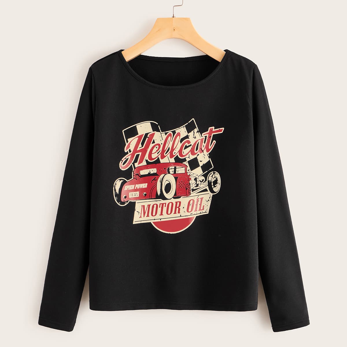 

Car & Letter Graphic Long Sleeve Tee, Black