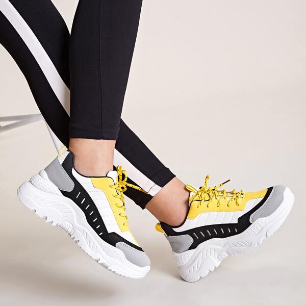 

Color Block Lace-up Front Chunky Sneakers, Multicolor
