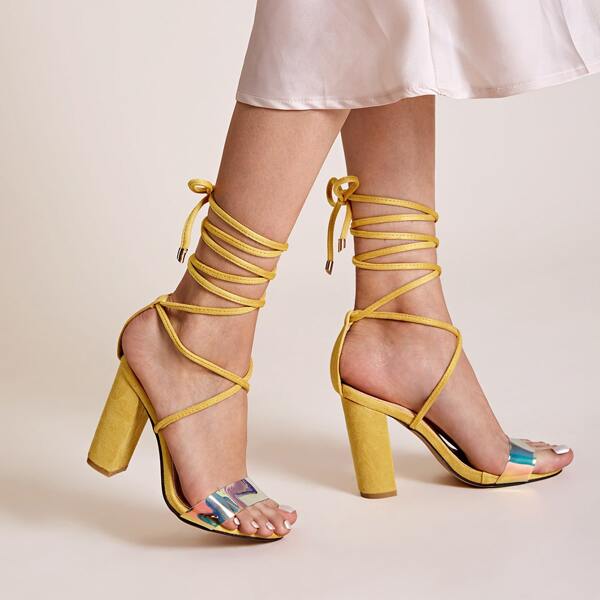 

Holographic Panel Tie Leg Chunky Heels, Yellow