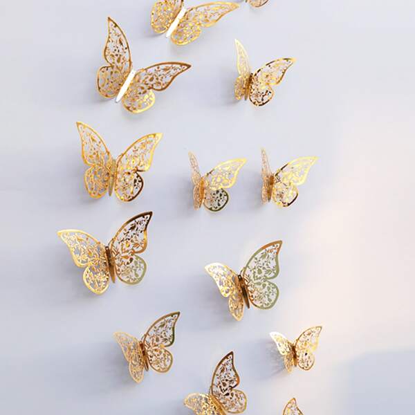 

12pcs DIY Butterfly Wall Sticker, Gold