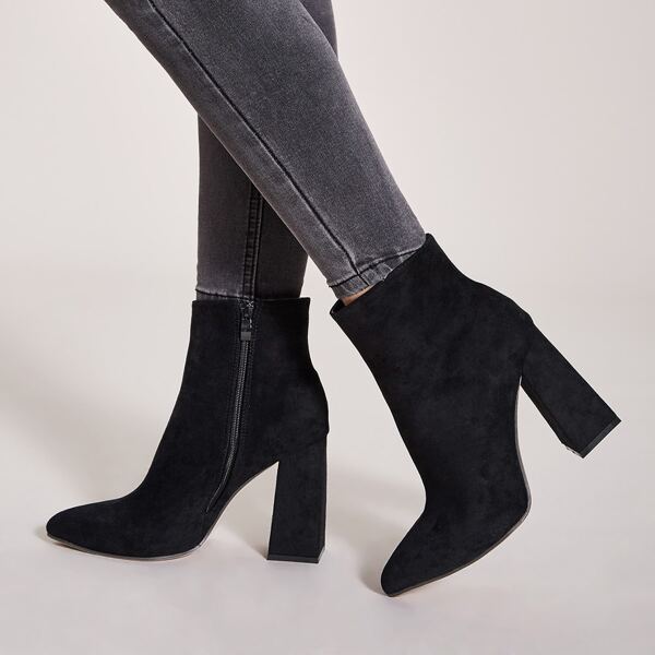 

Suede Side Zip Chunky Boots, Black