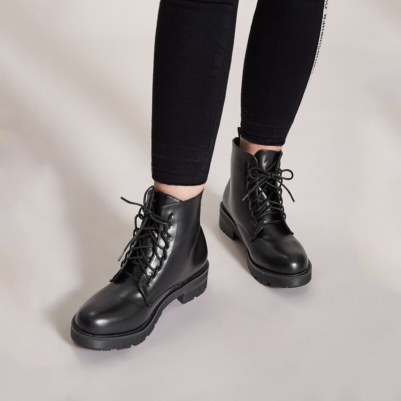 

Lace-up Front Combat Boots, Black