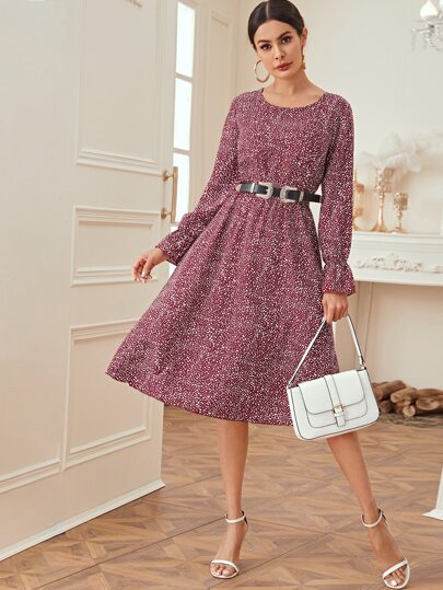 Dalmatian Print Midi Dress Without Belted