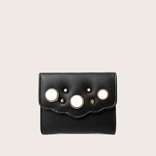 

Scalloped Trim Fold Over Purse, Black