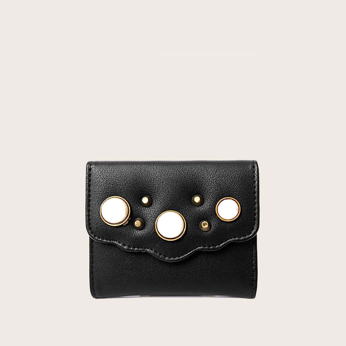 

Scalloped Trim Fold Over Purse, Black