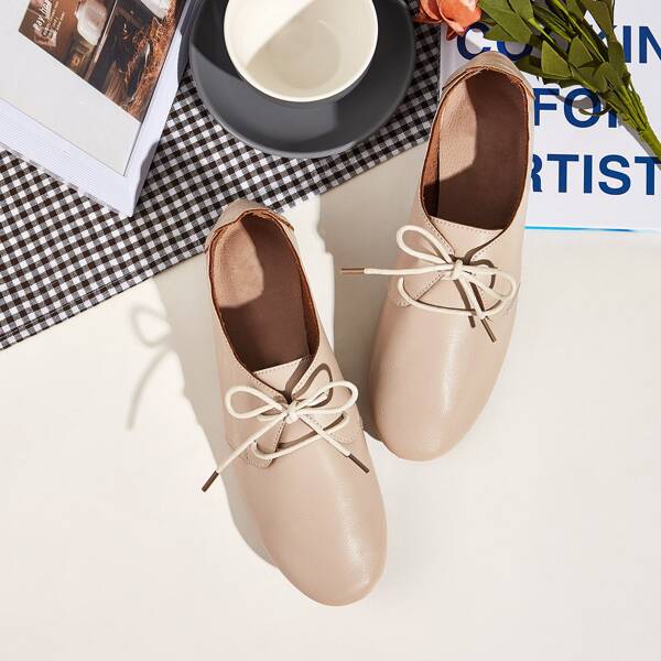 

Lace-up Front Flats, Beige
