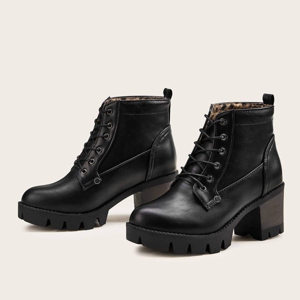 

Lace-up Front Chunky Boots, Black