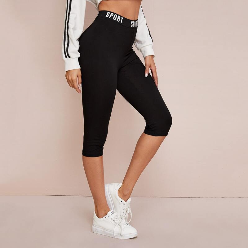 

Letter Tape Waist Biker Shorts, Black