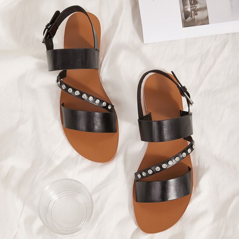 

Rhinestone Decor Open Toe Slingback Sandals, Black