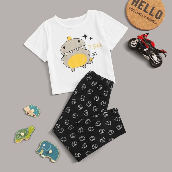 

Toddler Boys Cartoon Dinosaur Print PJ Set, Multicolor