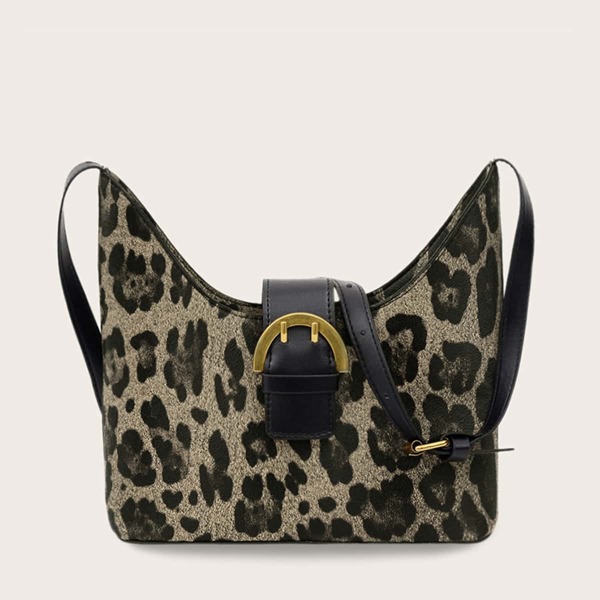 

Leopard Buckle Decor Crossbody Bag, Multicolor