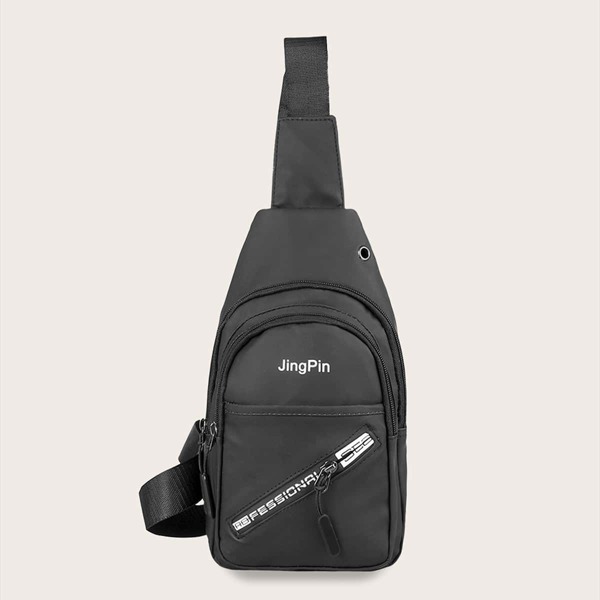 

Men Letter Graphic Zip Front Sling Bag, Black