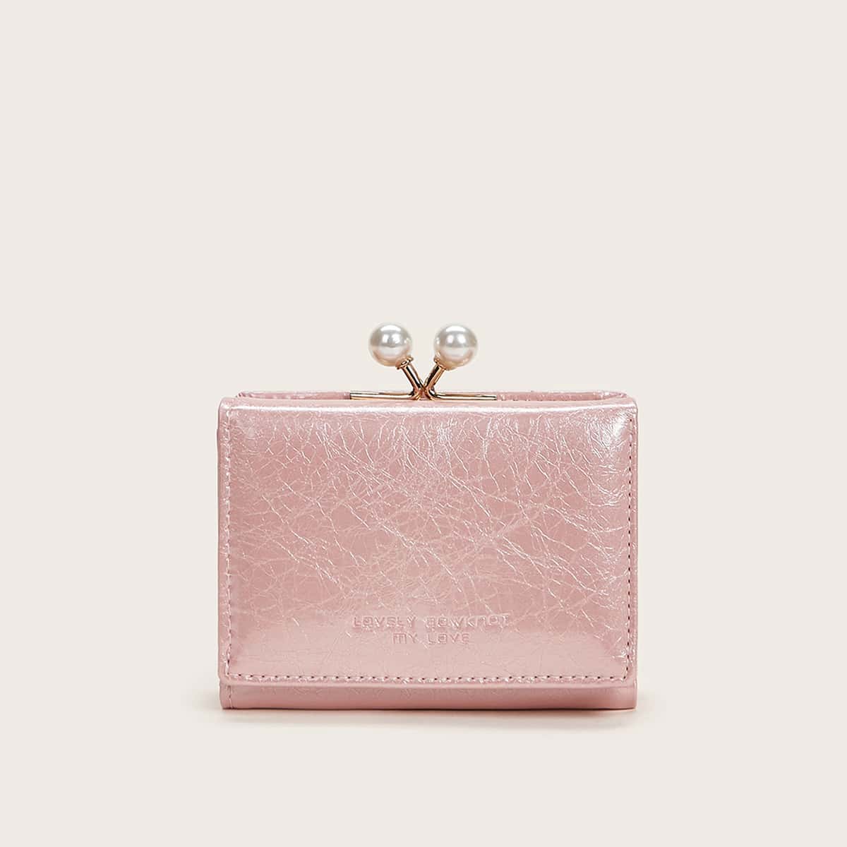 

Faux Pearl Decor Fold Over Purse, Pink