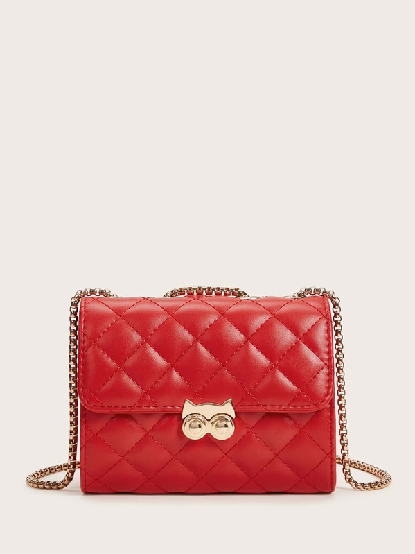 

Quilted Flap Chain Crossbody Bag, Red