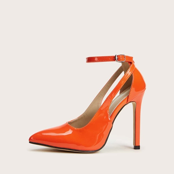 

Point Toe Patent Ankle Strap Stiletto Heels, Orange