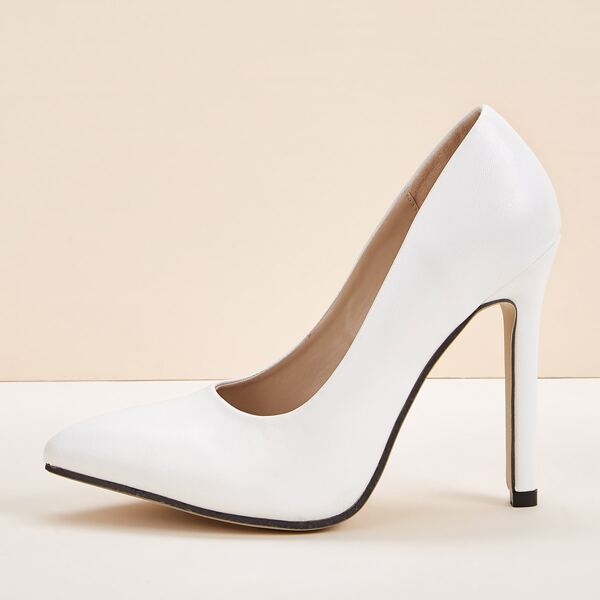 

Point Toe Court Stiletto Heels, White
