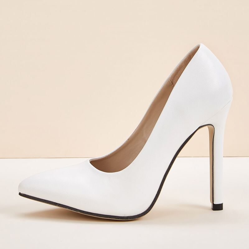 

Point Toe Court Stiletto Heels, White