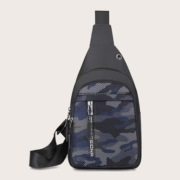 

Men Mesh Panel Camouflage Sling Bag, Multicolor