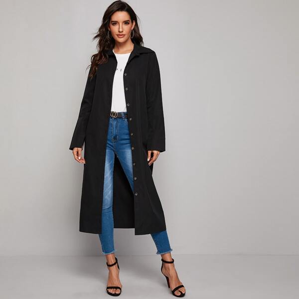 

Button Through Belted Longline Coat, Black
