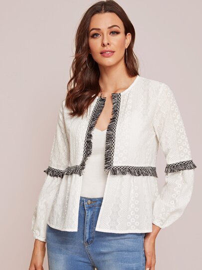 Open Front Raw Hem Jacket