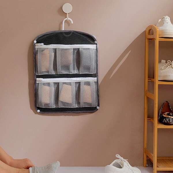 

1pc Hanging Sock Storage Bag, Grey