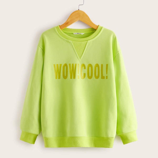 

Boys Neon Green Letter Graphic Pullover, Green bright