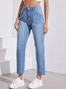 淺色水洗老媽牛仔褲 - 中等水洗藍 - 查看 3