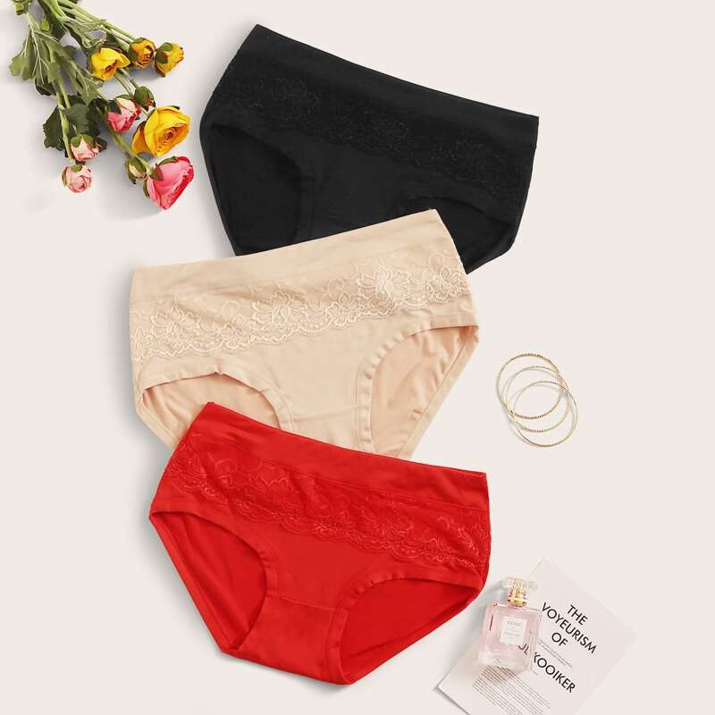 

3pack Contrast Lace Panty Set, Multicolor