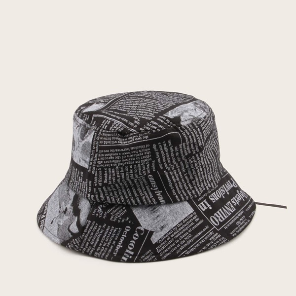 

Men Letter Graphic Bucket Hat, Black and white