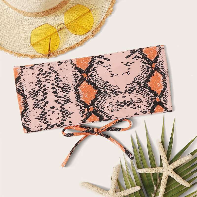 

Snakeskin Print Bikini Top, Multicolor