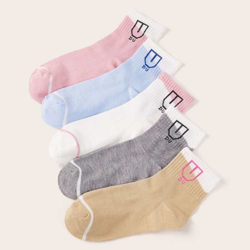 

5pairs Graphic Socks, Multicolor