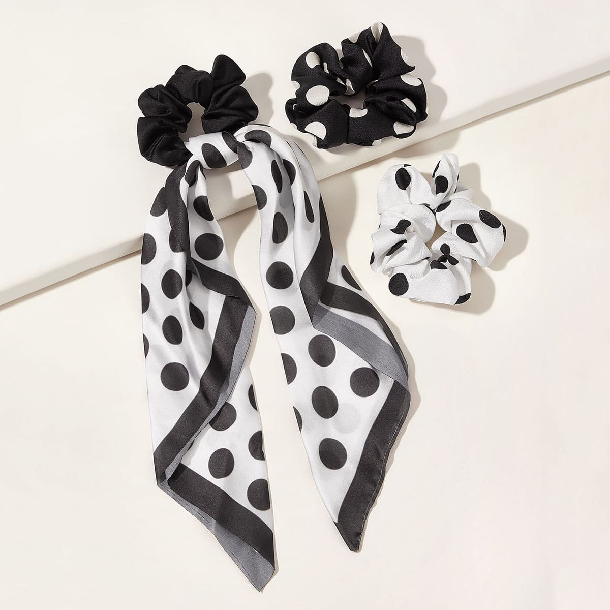 

3pcs Polka Dot Pattern Hair Acc, Black and white