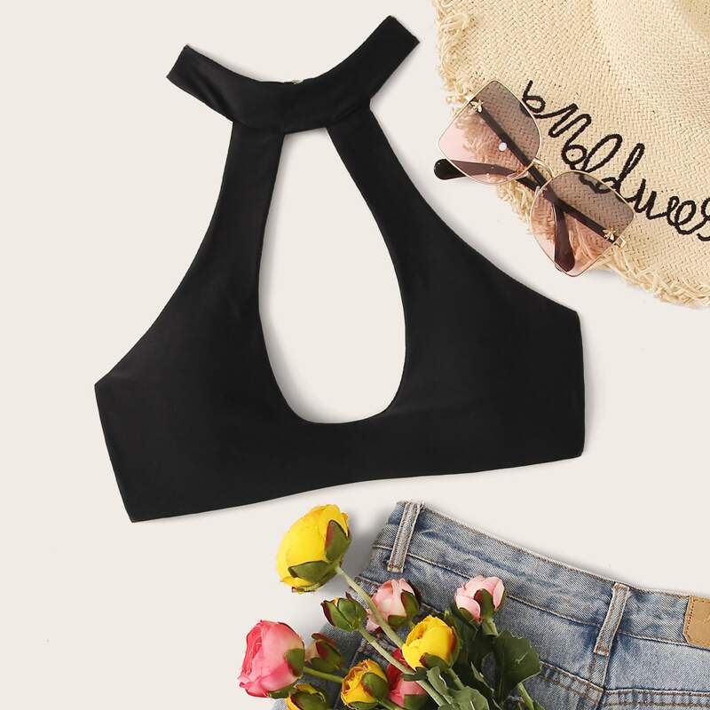 

Cutout Halter Bikini Top, Black