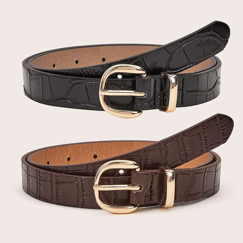 

2pcs Croc Pattern Buckle Belt, Multicolor