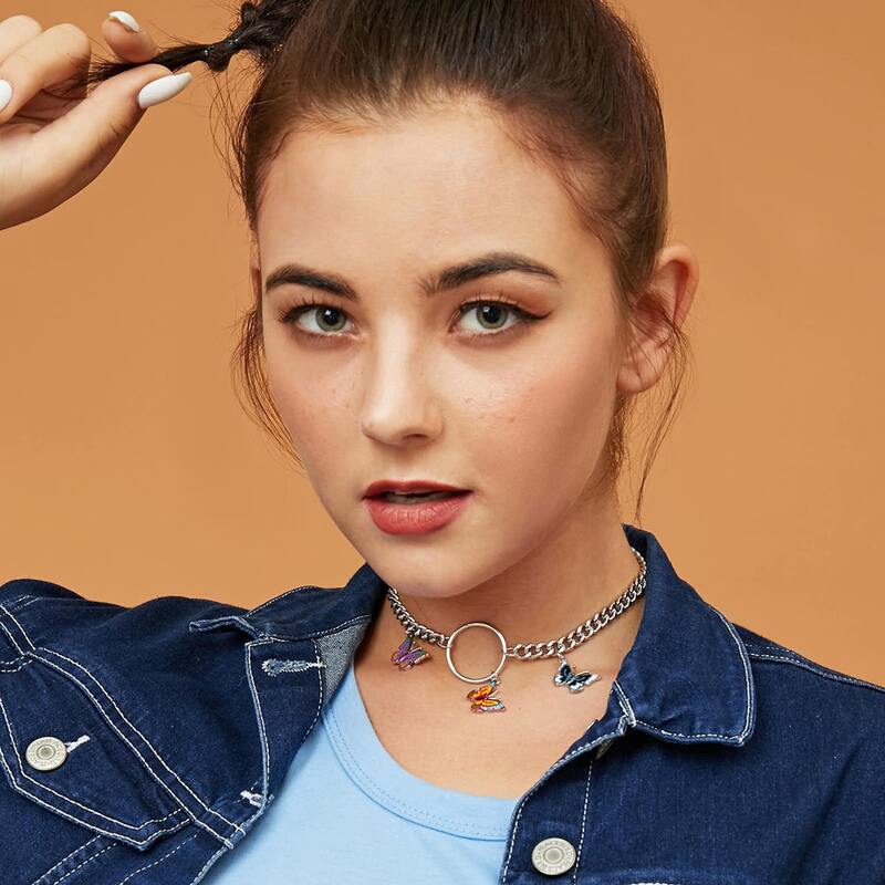 

1pc Butterfly Charm Chain Choker, Silver