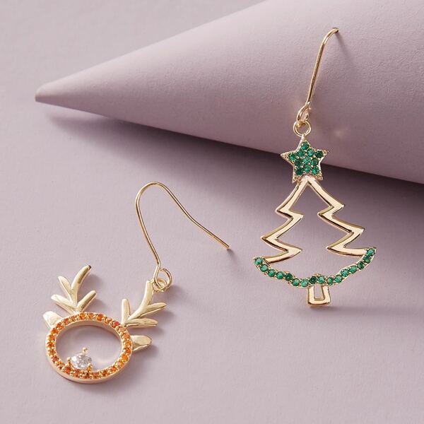 

1pair Christmas Elk Pine Drop Earrings, Multicolor