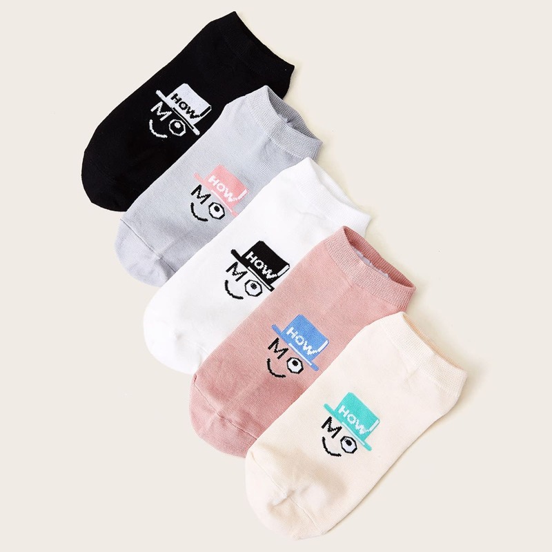 

5pairs Letter Graphic Socks, Multicolor