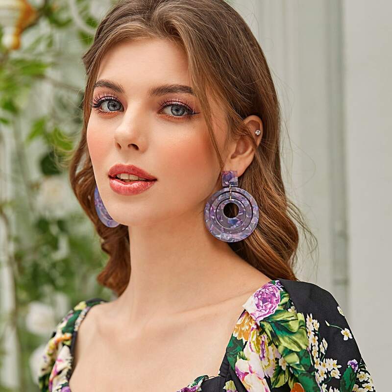 

1pair Layered Hoop Drop Earrings, Purple