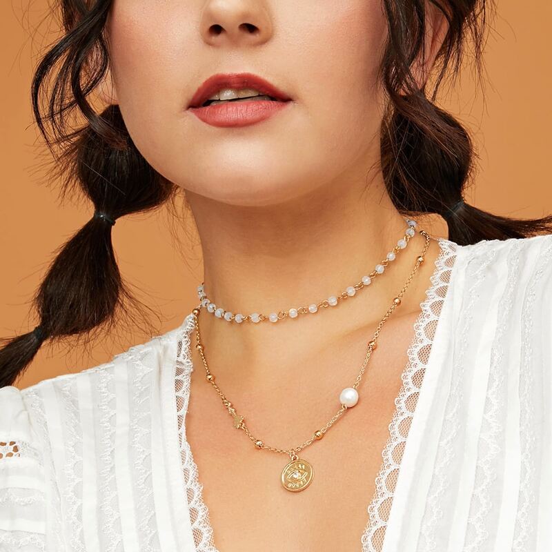 

2pcs Eye Charm Layered Necklace, Multicolor