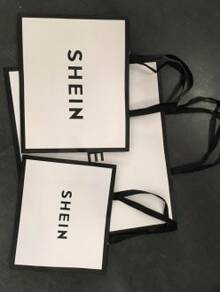 SHEIN Logo Ribbon Handle Paper Bolsa de compras - Blanco - Ver 1