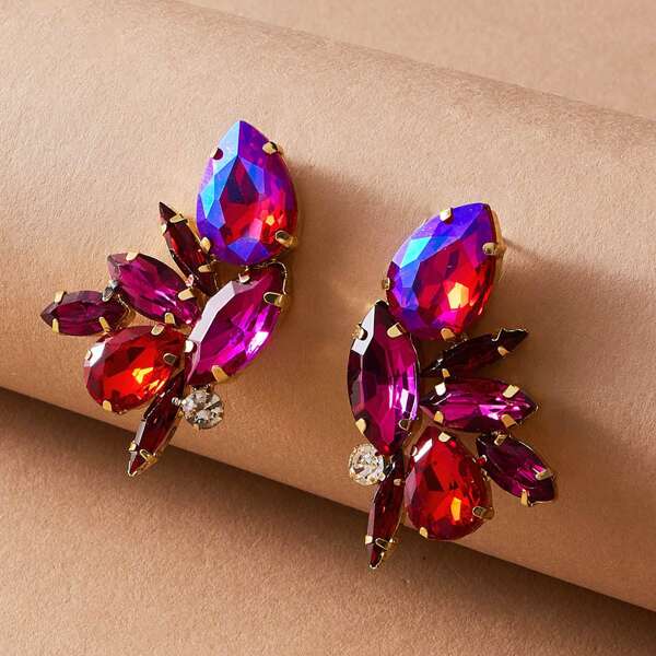 

1pair Gemstone Engraved Earrings, Red