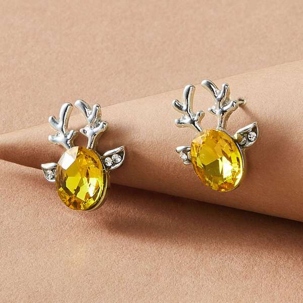 

1pair Gemstone Engraved Antler Earrings, Multicolor