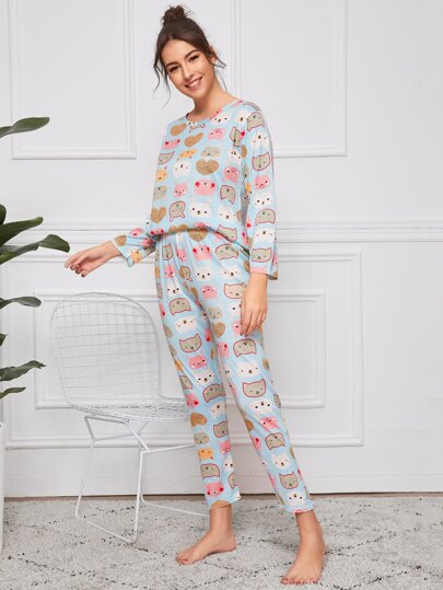 Cartoon Graphic PJ Set & Eye Mask